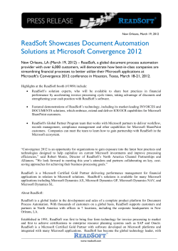 PRESS RELEASE New Orleans, March 19, 2012 ReadSoft