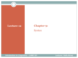 Chapter 9: Syntax Lecture 12