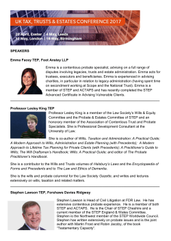 SPEAKERS Emma Facey TEP, Foot Anstey LLP Emma is a