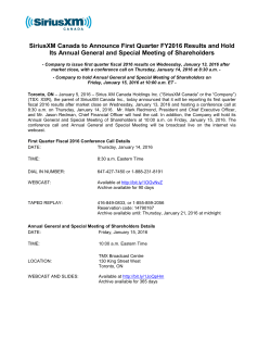 SiriusXM Canada to Announce First Quarter FY2016 Results and