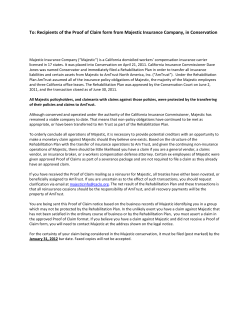 To: Recipients of the Proof of Claim form from Majestic Insurance