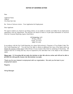 Notice of Adverse Action and Applicant Summary of