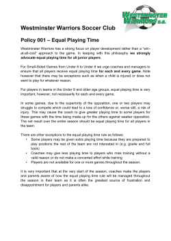 Equal Playing Time - Westminster Warriors Soccer Club