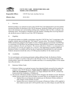 UNCW ONE CARD &ndash; BOOKSTORE DOLLARS TERMS AND