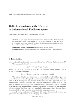 Helicoidal surfaces with ∆Јг = Аг in 3