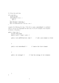 15. Given the node class complete the following list class. If the list is