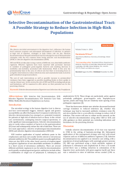 Selective Decontamination of the Gastrointestinal Tract: A Possible