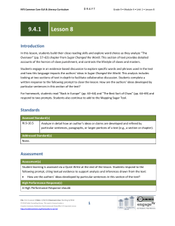 Grade 9 ELA Module 4, Unit 1, Lesson 8