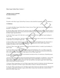 Minor League Uniform Player Contract. 1 MINOR