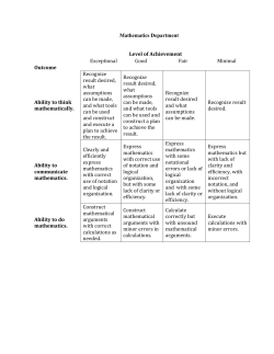 Mathematics Department Level of Achievement Exceptional Good