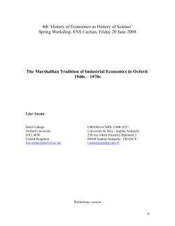 The Marshallian Tradition of Industrial Economics in Oxford: 1940s