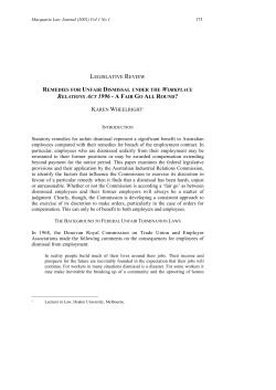 LEGISLATIVE REVIEW Statutory remedies for unfair dismissal