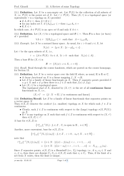 Prof. Girardi 13. A Review of some Topology 13.1. Definition. Let X