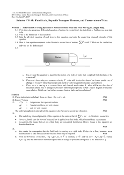Solution HW #3: Fluid Static, Reynolds Transport Theorem