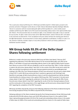 NN Group holds 93.3% of the Delta Lloyd Shares following