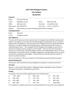 CSCE 475H Multiagent Systems Class Syllabus Spring