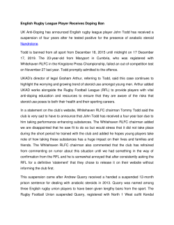 English Rugby League Player Receives Doping Ban