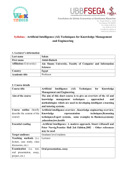 Syllabus - Artificial Intelligence (AI) Techniques for Knowledge