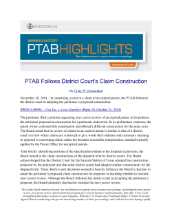 PTAB Follows District Court`s Claim Construction