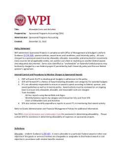 Title: Allowable Costs and Activities Prepared by: Sponsored