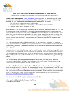 QUAIL LODGE GOLF COURSE CELEBRATES COMPLETION OF