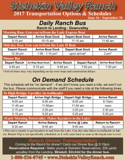 Stehekin Valley Ranch 2017 Bus Schedule