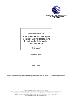 Authorized Generic Entry prior to Patent Expiry