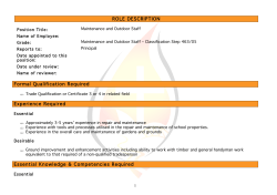 ROLE DESCRIPTION Formal Qualification Required Experience