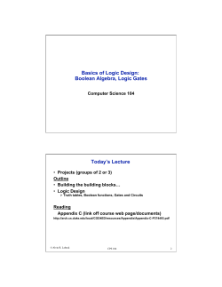 Boolean Algebra, Logic Gates Today`s Lecture
