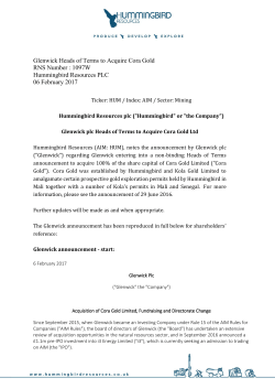 Glenwick Heads of Terms to Acquire Cora Gold RNS Number