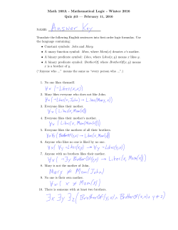 Math 160A - Mathematical Logic - Winter 2016