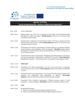 Agenda, 18 of May &ldquo; Social entrepreneurship &ndash; business models