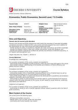 Course Syllabus Economics, Public Economics, Second Level, 7.5