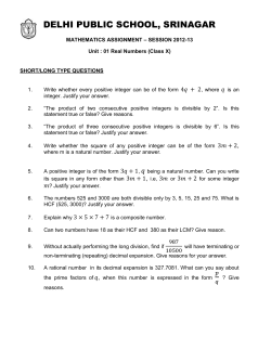 DELHI PUBLIC SCHOOL, SRINAGAR MATHEMATICS