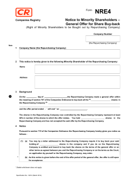 Notice to Minority Shareholders &ndash;General Offer for Share Buy-Back