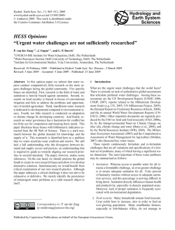 HESS Opinions &ldquo;Urgent water challenges are not sufficiently