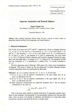 Separate Analyticity and Related Subiects