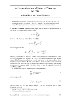 A Generalization of Euler`s Theorem for &zeta;