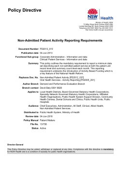 Non-Admitted Patient Activity Reporting Requirements