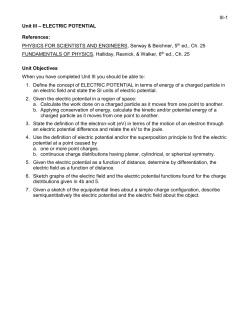 Unit III &ndash; ELECTRIC POTENTIAL