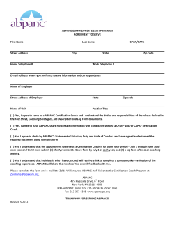 ABPANC CERTIFICATION COACH PROGRAM AGREEMENT TO