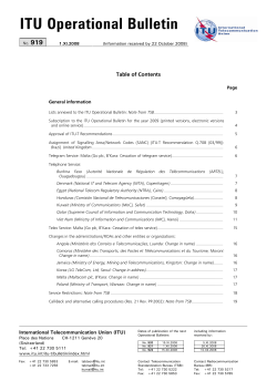 ITU Operational Bulletin No.919 du 1.XI.2008