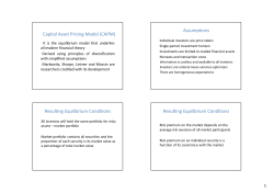 (CAPM) Assumptions Resulting Equilibrium Conditions Resulting