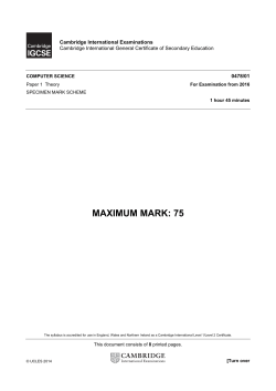 Mark Scheme for Specimen Paper 1 - 2016