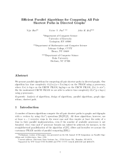 E cient Parallel Algorithms for Computing All Pair