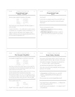 Propositional Logic Propositional Logic The Example Simplified