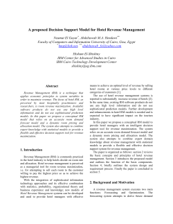 A Proposed Decision Support Model for Hotel Revenue