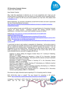 ITE Secondary Computer Science Course Tutor: David Wells Dear
