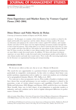 Firm Experience and Market Entry by Venture Capital Firms