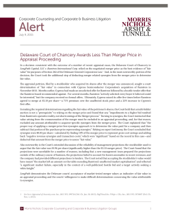 Delaware Court of Chancery Awards Less Than Merger Price in